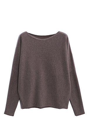 коричневый Трикотажный джемпер из кашемира и шерсти. Модель свободного силуэта с рукавом формы "летучая мышь" и горловиной лодочкой. 