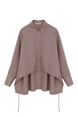 коричневый Рубашка из 100% льна. Модель прямого кроя, с длинными рукавами, отложным воротникомна и регулируемой кулиской по низу. Застежка на пуговицы.