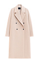 Двубортное длинное пальто из шерсти. Модель прямого кроя с широкими лацканами и врезными карманами. Изделие выполнено на подкладке.