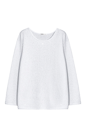 белый Трикотажный джемпер из хлопка с пайетками и люрексом. Модель свободного силуэта с длинными рукавами и круглым вырезом горловины.