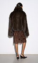 Короткая шуба из экомеха. Модель прямого кроя с отложным воротником и врезными карманами. Застежка на четыре скрытых шубных крючка. Низ изделия выполнен на кулиске.