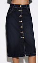 Юбка длины миди из флокированного денима - 100% хлопка с имитацией бархатной текстуры. Модель прямого силуэта с карманами и застежкой на декоративные пуговицы.