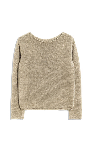 золото Лонгслив из вискозы с люрексом. Модель с вырезом-лодочкой и длинными рукавами. Манжеты рукавов и низ изделия декорированы валиками.  