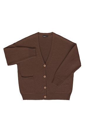 коричневый Классический кардиган из 100% хлопка, со спущенным рукавом и V-образным вырезом. Манжеты и низ изделия в широкий рубчик.