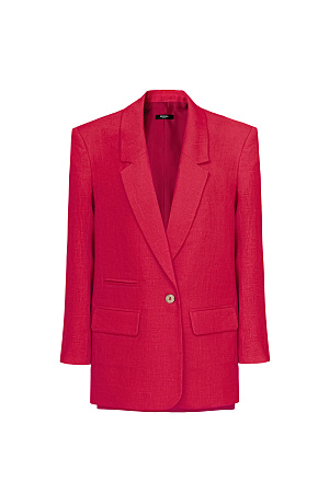 красный Классический жакет из 100% льна с разрезами по бокам и накладными карманами. Застежка на одну пуговицу. Изделие на подкладке.