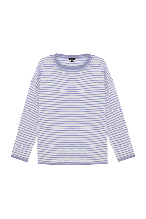 сиреневый Трикотажный джемпер в полоску из шерсти с добавлением кашемира. Модель свободного силуэта со спущенной линией плеч и круглым вырезом горловины.