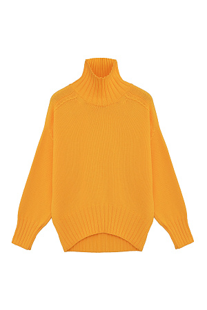 оранжевый Объемный джемпер крупной вязки из 100% хлопка с высоким горлом. Манжеты и низ изделия в рубчик.