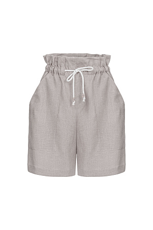 серый Свободные шорты из 100% льна. Модель с высокой посадкой, боковыми карманами и поясом на кулиске. Дополнить образ можно рубашкой.