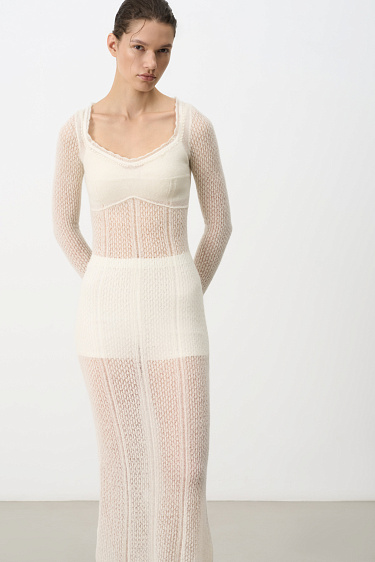 Ажурное платье из супер кид мохера и шерсти беби альпака