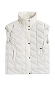 Объемный стеганый жилет на пуху. Модель прямого кроя, с воротником стойкой и боковыми карманами. Застежка на молнию и кнопки под планкой.