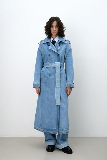 Джинсовый oversize тренч на запах