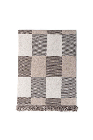 коричневый Трикотажный палантин из кашемира. Модель в клетку с бахромой по краям. 
