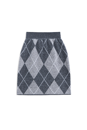 серый Трикотажная юбка мини из шерсти и кашемира с узором аргайл. Модель по фигуре с широким эластичным поясом в рубчик.