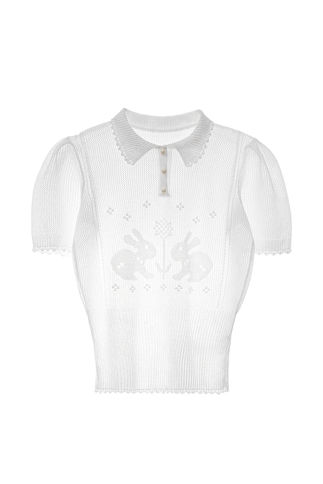 Поло из вискозы с ажурным рисунком