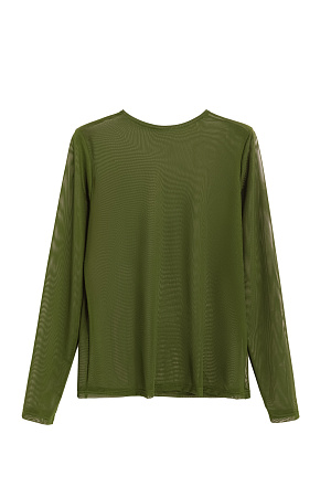 зеленый Полупрозрачный лонгслив по фигуре с круглым вырезом горловины.