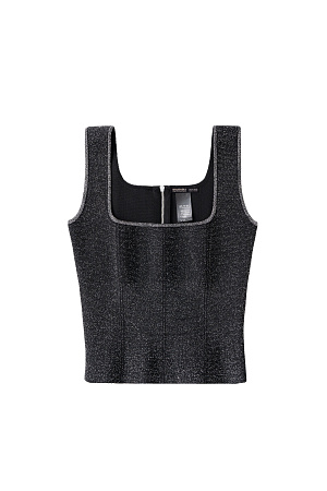 черный черный Короткий трикотажный корсет из вискозы с добавлением люрекса. Модель приталенного силуэта, с квадратным вырезом и широкими бретелями. Застежка на молнию сзади.