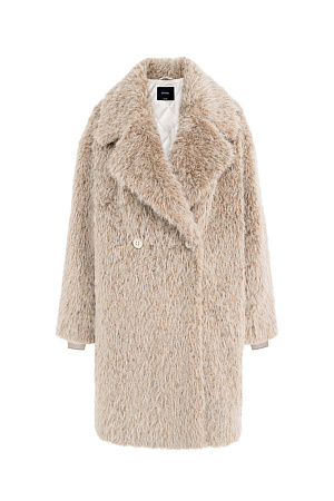 бежевый Объемная двубортная шуба длины миди из экомеха. Модель свободного силуэта со спущенной линией плеча,&nbsp;&nbsp;длинными трикотажными манжетами и застежкой на пуговицы. Изделие выполнено на подкладке.