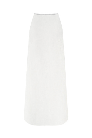 белый Юбка длины макси из 100% льна. Модель прямого кроя, с небольшим разрезом сбоку, эластичным поясом на резинке и застежкой на молнию.