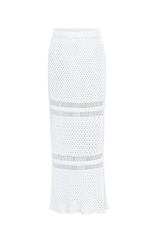 белый Трикотажная юбка длины макси. Модель приталенного силуэта, выполненная сложным ажурным переплетением с протяжками. 