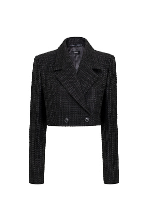 черный Укороченный жакет. Отложной воротник с прямоугольными лацканами. Модель приталенного силуэта с подкладкой.