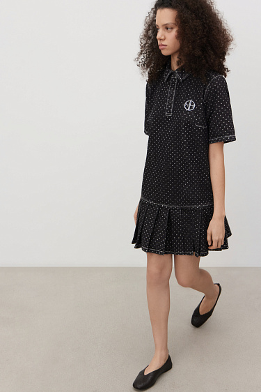 Джинсовое платье в горох