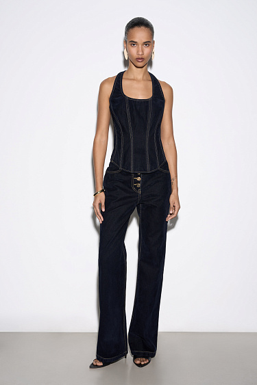 Джинсовый корсет с эффектом бархата