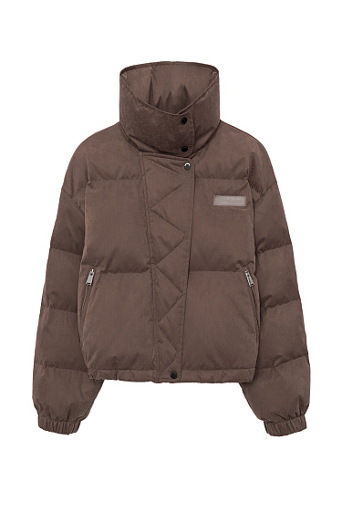 Утепленный пуховик с воротником-стойкой и капюшоном на молнии