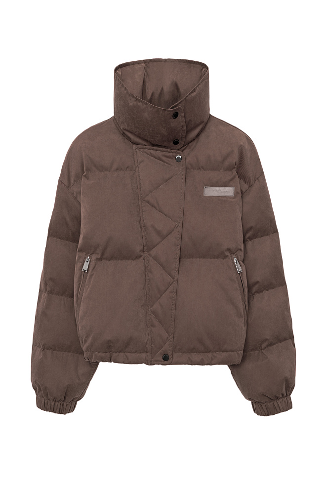 Утепленный пуховик с воротником-стойкой и капюшоном на молнии