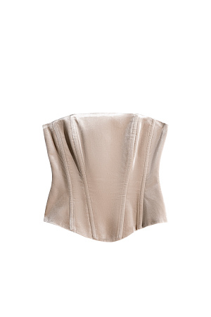 бежевый Бархатный корсет со шнуровкой на спине. Модель приталенного силуэта, с вертикальными вытачками. Изделие выполнено на подкладке. 