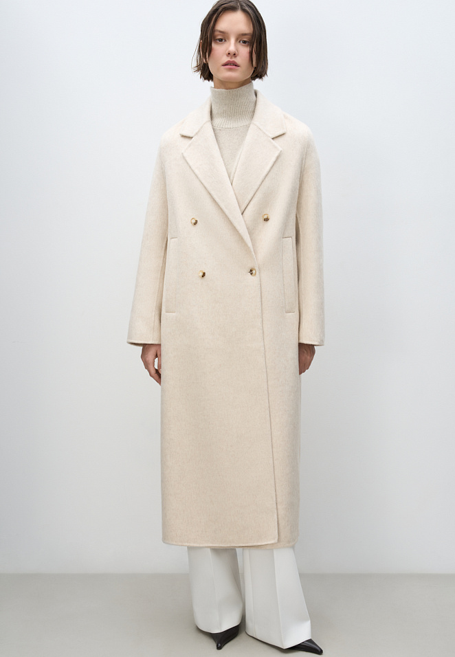 Двубортное шерстяное пальто