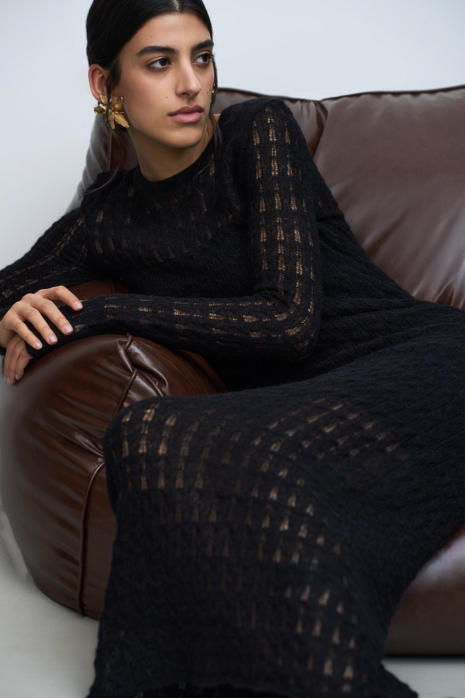 Ажурное платье из супер кид мохера и беби альпака