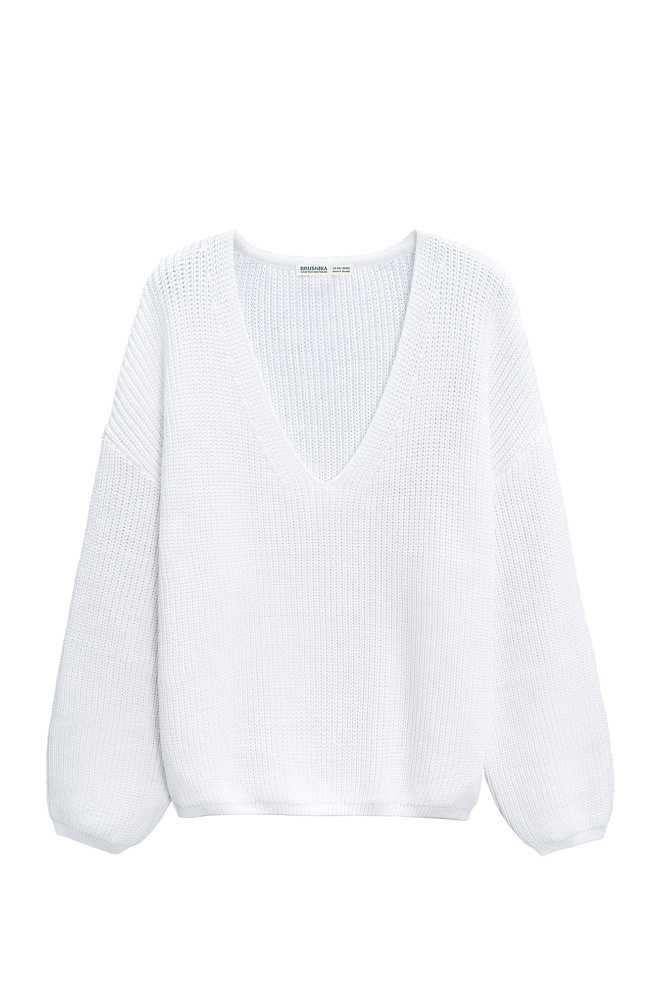 Трикотажный джемпер из хлопка с V-образным вырезом