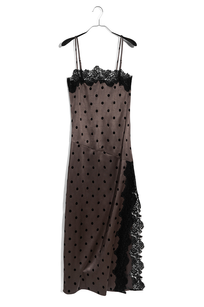 Атласное платье-комбинация в горох