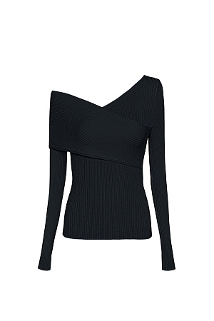 черный Трикотажный топ из вискозы с длинным рукавом и открытым плечом