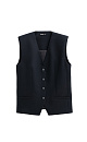 Классический жилет из поливискозы. Модель прямого кроя с имитацией карманов и V-образным вырезом. Изделие на подкладке. Застежка на пуговицы.