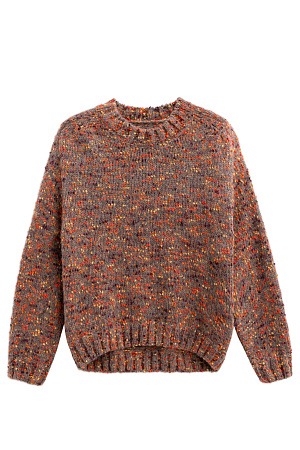 коричневый Буклированный джемпер из шерсти альпака. Модель свободного силуэта с рукавом-погон и круглым воротником. Низ изделия, манжеты рукавов и воротник выполнены в широкий рубчик.