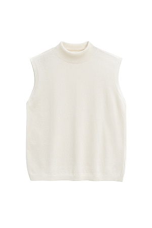 молочный Трикотажный жилет из кашемира и шерсти. Модель без рукавов с воротником-стойкой, выполненным в тонкий рубчик.