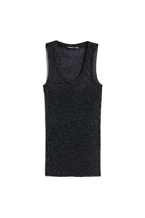 черный Трикотажный топ из вискозы с люрексом. Модель с U-образным вырезом горловины и широкими бретелями.