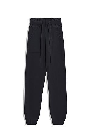 черный Трикотажные брюки-джоггеры из кашемира и шерсти. Модель с широким эластичным поясом на кулиске, манжетами на резинке и боковыми карманами.