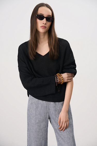 Джемпер из 100% льна с V-образным вырезом