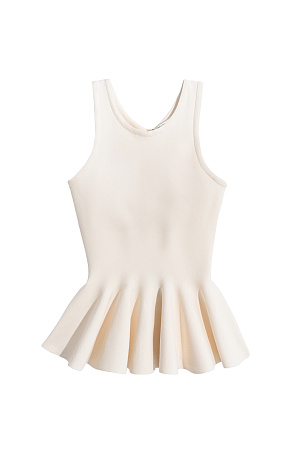 молочный Трикотажный корсет из матовой вискозы. Модель на широких бретельках с баской. Застежка на молнию сзади. Изделие без подкладки.