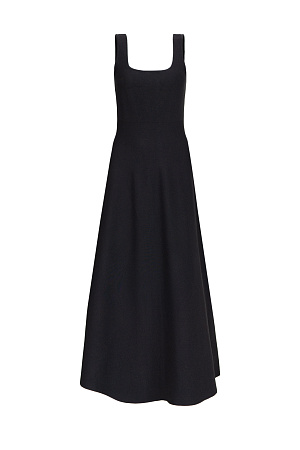 черный Трикотажное платье длины миди из плотной вискозы. Модель без рукавов, на широких бретелях и юбкой А-силуэта. Застежка на молнию сзади.