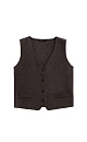 Трикотажный жилет из смесовой шерсти с кашемиром. Модель прямого кроя с V-образным вырезом и застежкой на пуговицы. Имитация карманов. Без подкладки.
