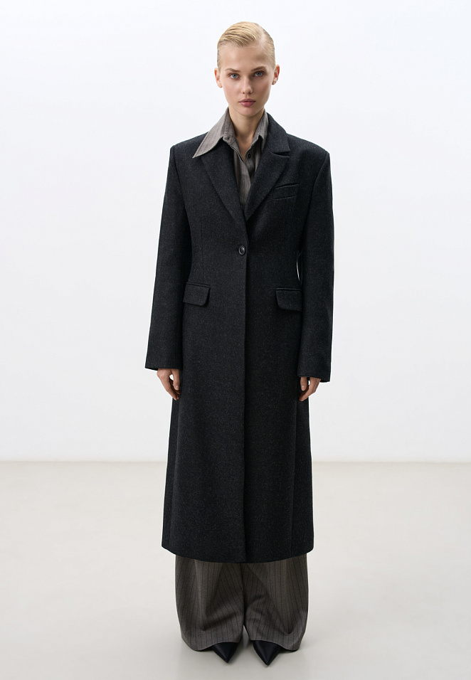 Однобортное шерстяное пальто