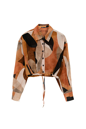 бежевый Укороченная рубашка из 100% хлопка на завязках с анималистическим принтом. Дополнить образ можно классическими брюками.