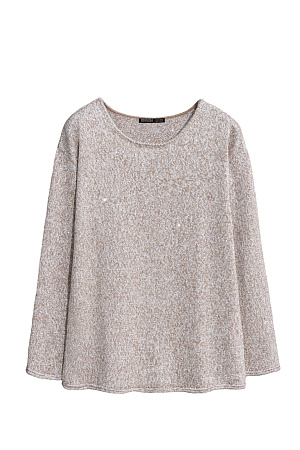 бежевый Трикотажный джемпер из хлопка с пайетками и люрексом. Модель свободного силуэта с длинными рукавами и круглым вырезом горловины.