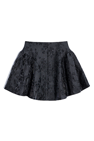 черный Юбка-баллон длины мини, выполненная из жатого жаккарда с растительным орнаментом. Модель с высокой талией и застежкой на скрытую молнию сзади. Изделие на подкладке.