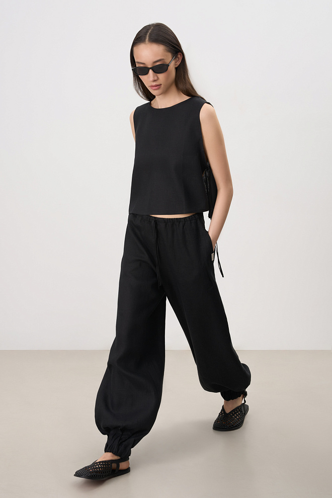 Брюки-джоггеры из 100% льна