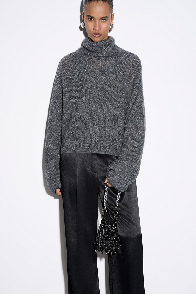 Укороченный мохеровый джемпер с люрексом 