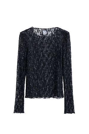 черный Кружевной лонгслив, декорированный пайетками. Модель по фигуре с горловиной лодочкой.